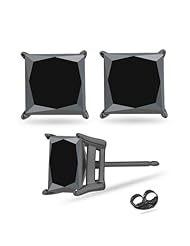 3/4 (0.71-0.80) Cts of 4.40-4.61 mm AAA Princess Black Diamond Stud Earrings in 14K Blackened White Gold