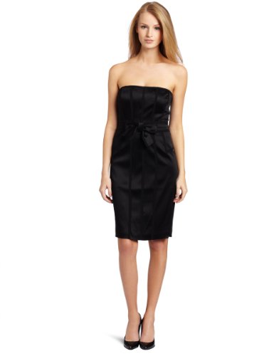 Anne Klein Women's Stretch Faille Strapless Ribbon Dress, Black, 4