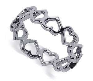 Sterling Silver 5mm Cute Tiny Hollow Hearts Polished Finished Band Ring Size 4, 5, 6, 7, 8, 9