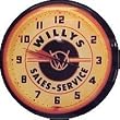 Willys Jeep Sales Service Neon Wall Clock 20" Made In USA New