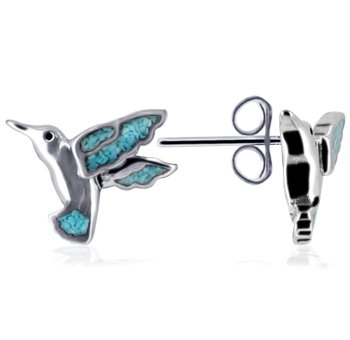 South Western Native American Turquoise Hummingbird Back Post Stud Sterling Silver Earring