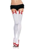 Naughty Nurse Opaque Thigh High With Satin Bow And Embroidered Badge