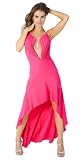 Revealing Cocktail Halter Dress with Fancy Cut Hem Accented with Flirty R-Stone Amulet from Hot Fash Dresses - ROYCE Fuchsia