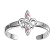 Sterling Silver Fashion Toe Ring - Fleur De Lise with Pink and Clear CZ - 2mm Band Width