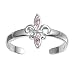 Sterling Silver Fashion Toe Ring - Fleur De Lise with Pink and Clear CZ - 2mm Band Width