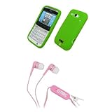 EMPIRE Neon Green Silicone Skin Case Cover + Pink Stereo Hands-Free 3.5mm H ....