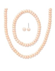 Sterling Silver Peach 6-7mm FW Cult. Pearl Set