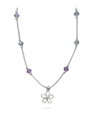 MMA Silver - 13 inch+2 inchExtension Necklace with Multi Color Crystals and Flower Charm