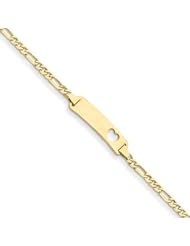 14k Yellow Gold 7in Figaro Link ID, Plate with Cut-out Heart Bracelet