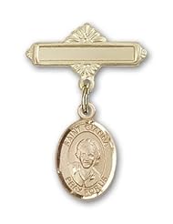 14K Gold Baby Badge with St. Gianna Beretta Molla Charm and Polished Badge Pin