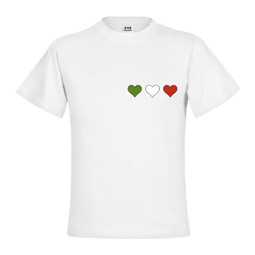 dress-puntos Kids Kinder T-Shirt Italien drei Herzen in Grün-Weiß-Rot klein drpt-kt00624-5 Textil white / Motiv farbig Gr. 152/164