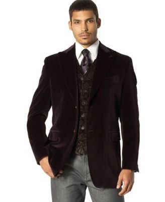 Sean John Burgundy Velvet Solid Blazer
