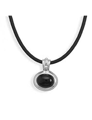 MMA Silver - 16 inch Black Rubber Necklace with Black Onyx Pendant