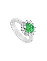 Emerald and Diamond Ring 14K White Gold - 1.50 CT TGW
