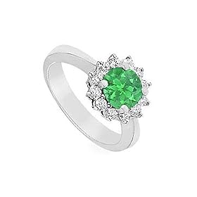 Emerald and Diamond Ring : 14K White Gold - 1.36 CT TGW