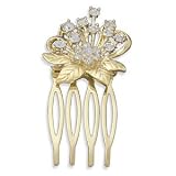 1.5 Inch 14 Karat Gold Plated Base Metal and Swarovski Crystal Flower Design Fashion Hair Comb