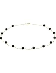 18" 6 mm Black Onyx Station Necklace in 14k Yellow Gold