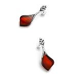 Sterling silver and leaf-shaped, cherry amber earrings