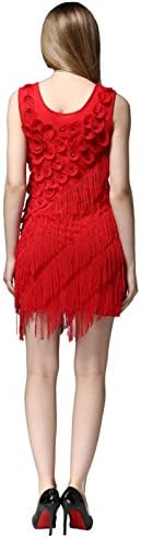 Fairytown US2-20 1920 Vintage Flapper Gatsby Dress Beaded Flower Fringe Cocktail 18/20 Plus XL, Red