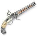 18th Century Double Rotating Barrel Flintlock Pistol - Metal Replica Gun with Faux Ivory Grips and Rotating Barrels - Amazing Detail on Antique Silver Tone Metal Parts and Grips - Very Detailed Replica of Classic Pirate Gun