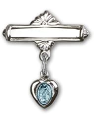 Sterling Silver Baby Badge with Blue Miraculous Charm and Polished Badge Pin