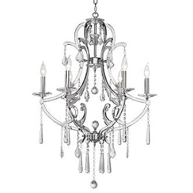 Chrome and Clear Crystal Six-Light Chandelier