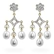 Diamond Chandelier Earrings with 14k Gold and Pearl, 1/4ct TDW