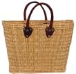 Hand Woven Large Moroccan Straw Tote Bag w/ Brown Leather Handles 16"Lx6"Wx12.5"H