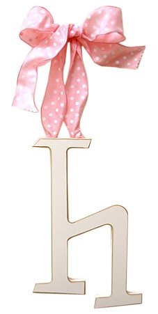 New Arrivals Wooden Letter H with Pink Polka Dot Ribbon, Cream