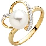 08.00-08.50 Mm .08 CT TW 14K Yellow Gold Freshwater Cultured Pearl And Diamond Ring
