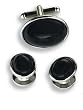 Tuxedo Cufflinks and Studs - Black Oval Stone with Silver Setting
