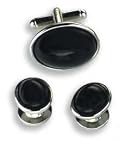 Tuxedo Cufflinks and Studs - Black Oval Stone with Silver Setting