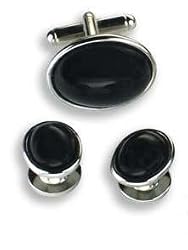 Tuxedo Cufflinks and Studs - Black Oval Stone with Silver Setting
