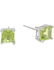 Sterling Silver 6mm Square-Cut Peridot Earrings