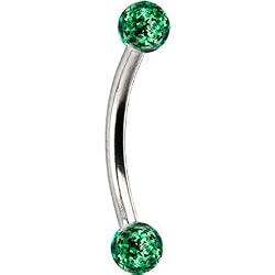 Green Ultra Glitter Acrylic Eyebrow Ring
