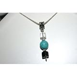 925 Silver Necklace Chain with Turquoise Gemstone Bead & Crystal Beads Pendant