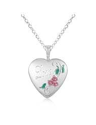Love Engraving Photo Locket Pendant w/ Flower Pattern Sterling Silver