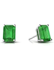 Genuine Emerald 14kt White Gold Stud Earrings