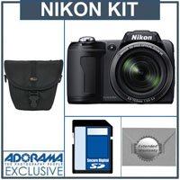 Nikon Coolpix L110 Digital Camera Kit, - Matte Black - With 4GB SD Memory Card, Camera Case, 2 Year Extended Service Coverage