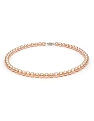 14KT Yellow Gold Elegant Set of Lustrous 7.0-7.5mm Pink Freshwater Pearls including Necklace Bracelet and Earrings.