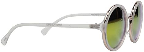 White Retro Round Mirrored Reflective Sunglasses With Yellow Lens