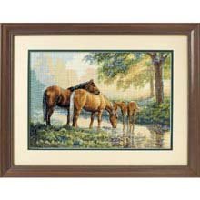 Gold Collection Horses By A Stream Counted Cross Stitch Kit-16