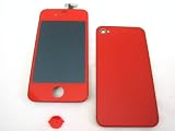 Apple iPhone 4 G 4G GSM AT&T ~ Red Full LCD Screen Display + Touch Screen Digitizer Front Glass Plastic Lens Part Assembled Together + Full Plastic Glass Back Battery Cover Door Case Housing Fascia Plate Panel ~ Mobile Phone Repair Parts Replacement