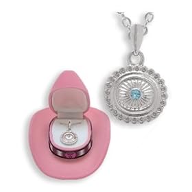 Western Crystal CONCH w  AQUA STARBURST NECKLACE in Cowboy Hat Gift Box