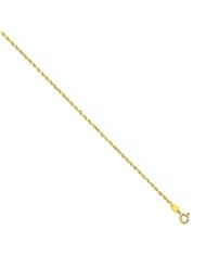 10K Yellow Gold 1.25mm Diamond Cut Royal Rope Anklet with Spring Ring Clasp