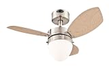 Westinghouse Lighting 7223400 Hayden Single-Light 30-Inch Reversible Three-Blade Indoor Ceiling Fan, Brushed Nickel with Opal Frosted Glass