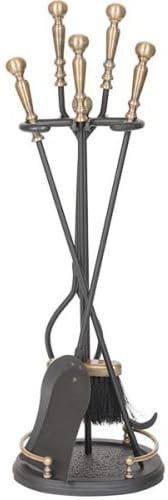 Antique Brass/Black 5 Piece Fireset with Split Rail - 31 inch