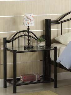 Metal Night Stand with Glass Top in Black Finish