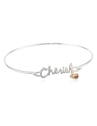 Sterling Silver and 14k Rose Gold Over Sterling Silver Catch Bangle with Heart Charm Bracelet