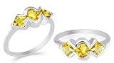 Oval Princess Cut Citrine Three Stone Ring Sterling Silver